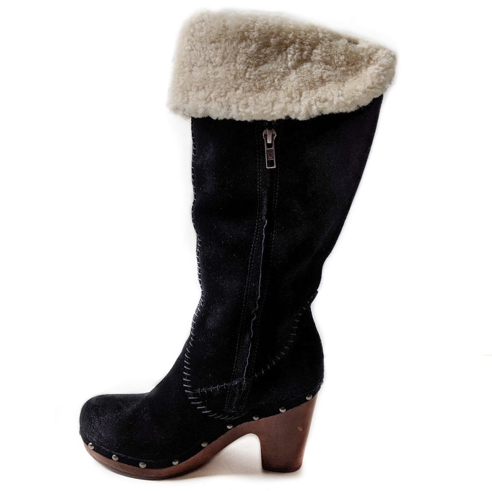 UGG Black Suede Ankle Boots with Shearling Cuff
